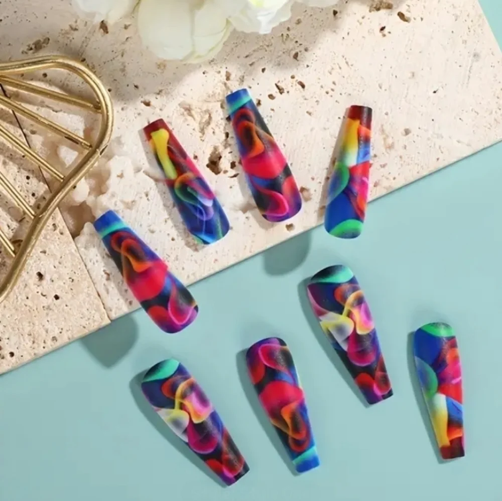🔥3/$21 Multicolor Flame design Matte finish Press on nails 24 count
